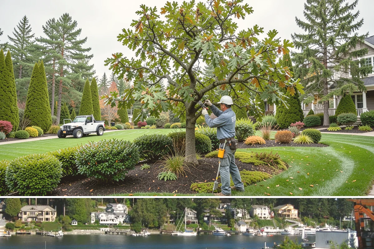 Basalt Rock Installation in Gig Harbor, Pierce County, WA - Basalt can be set any time of year, though summer's firmer ground makes placing heavy boulders and columns safer and easier.