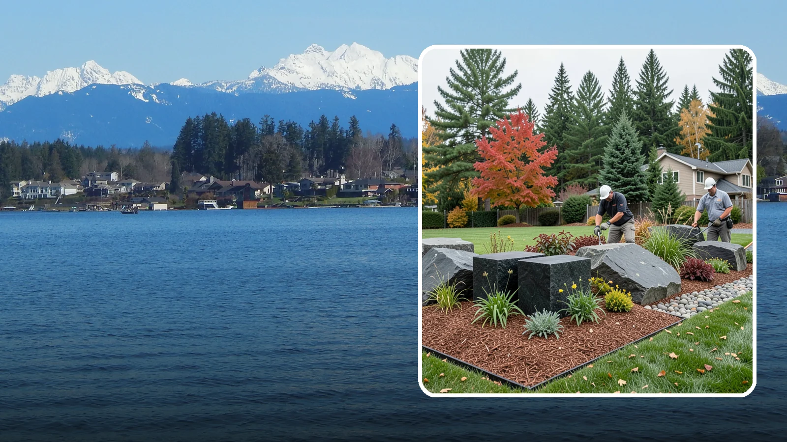 Basalt Rock Installation in Lake Stevens, Snohomish County, WA - Dark, dense Northwest basalt in columns, boulders, and crushed forms for a bold, native-stone character.