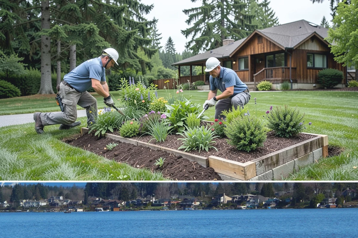 Basalt Rock Installation in Lake Stevens, Snohomish County, WA - Basalt can be set any time of year, though summer's firmer ground makes placing heavy boulders and columns safer and easier.