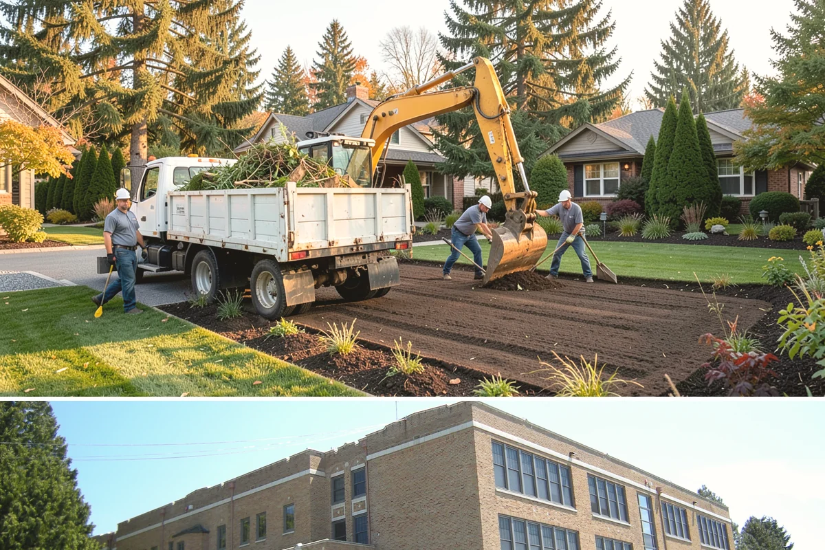 Basalt Rock Installation in Maple Valley, King County, WA - Basalt can be set any time of year, though summer's firmer ground makes placing heavy boulders and columns safer and easier.