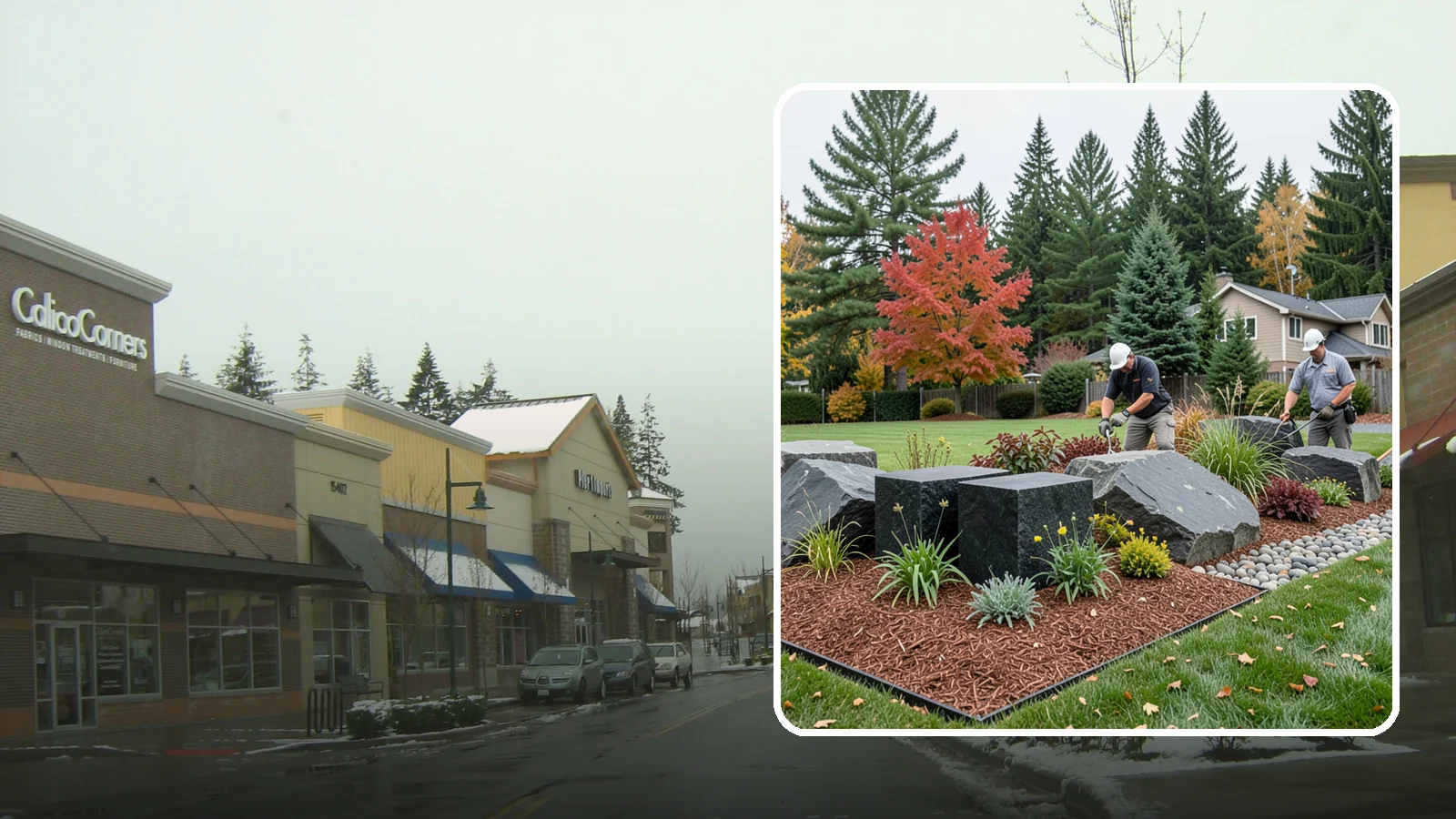 Basalt Rock Installation in Mill Creek, Snohomish County, WA - Dark, dense Northwest basalt in columns, boulders, and crushed forms for a bold, native-stone character.