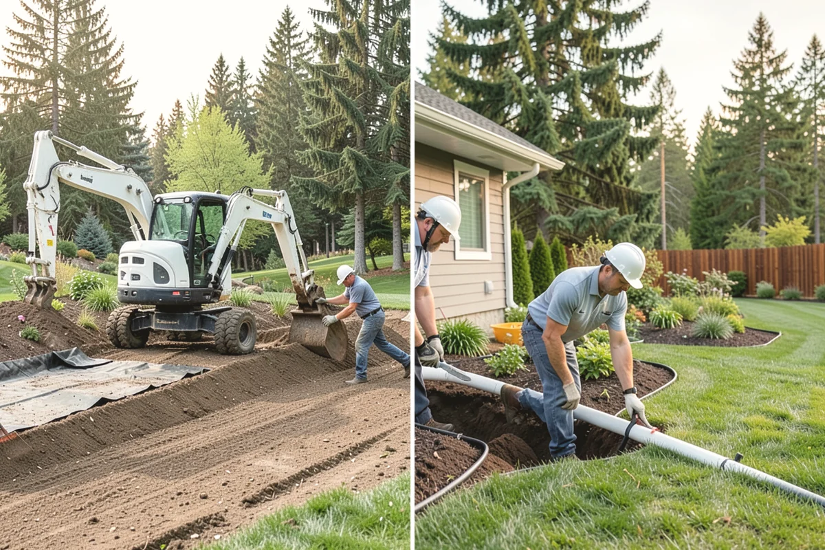 Basalt Rock Installation in Mill Creek, Snohomish County, WA - Grade the area and confirm bearing for boulders or columns