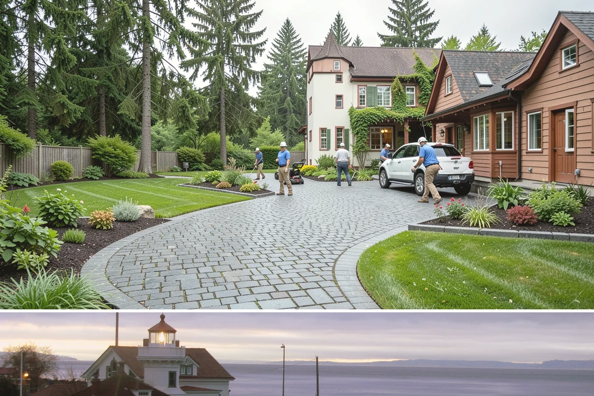 Basalt Rock Installation in Mukilteo, Snohomish County, WA - Basalt can be set any time of year, though summer's firmer ground makes placing heavy boulders and columns safer and easier.