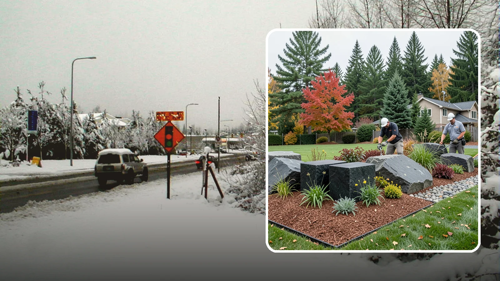 Basalt Rock Installation in Newcastle, King County, WA - Dark, dense Northwest basalt in columns, boulders, and crushed forms for a bold, native-stone character.