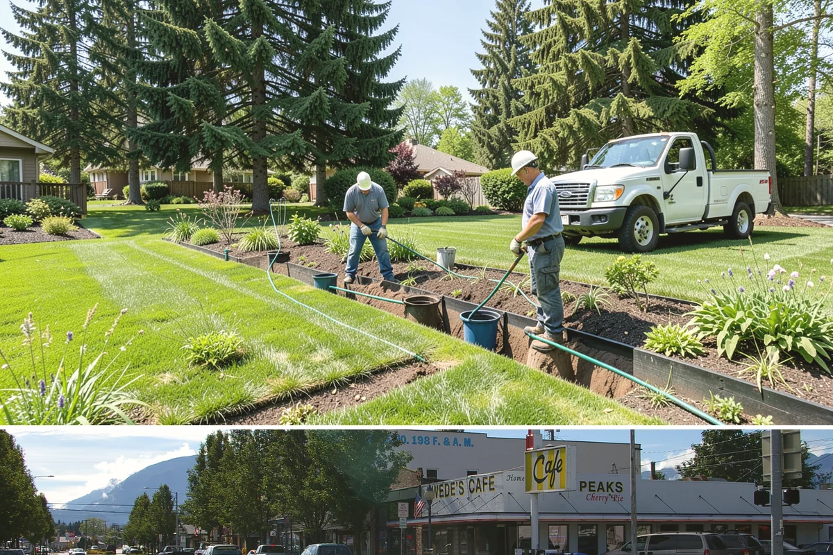 Basalt Rock Installation in North Bend, King County, WA - Basalt can be set any time of year, though summer's firmer ground makes placing heavy boulders and columns safer and easier.
