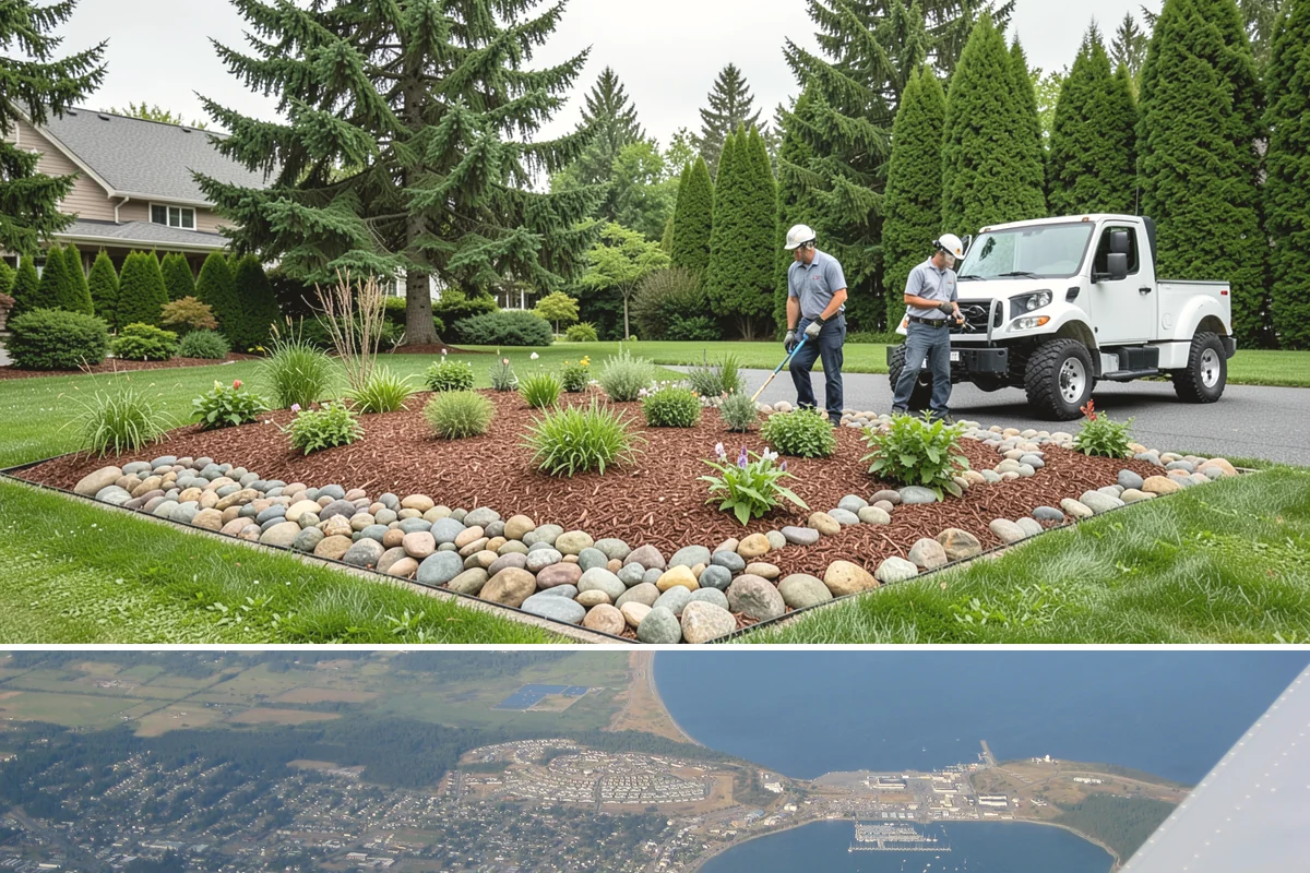 Basalt Rock Installation in Oak Harbor, Island County, WA - Basalt can be set any time of year, though summer's firmer ground makes placing heavy boulders and columns safer and easier.