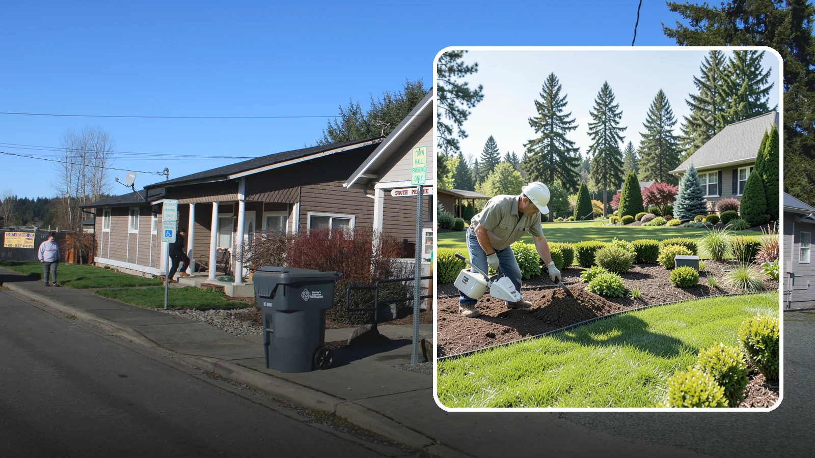 Bed Reshaping in South Prairie, Pierce County, WA - We redraw the lines of your existing beds to create graceful curves, better sightlines, and a more cohesive Pacific Northwest...