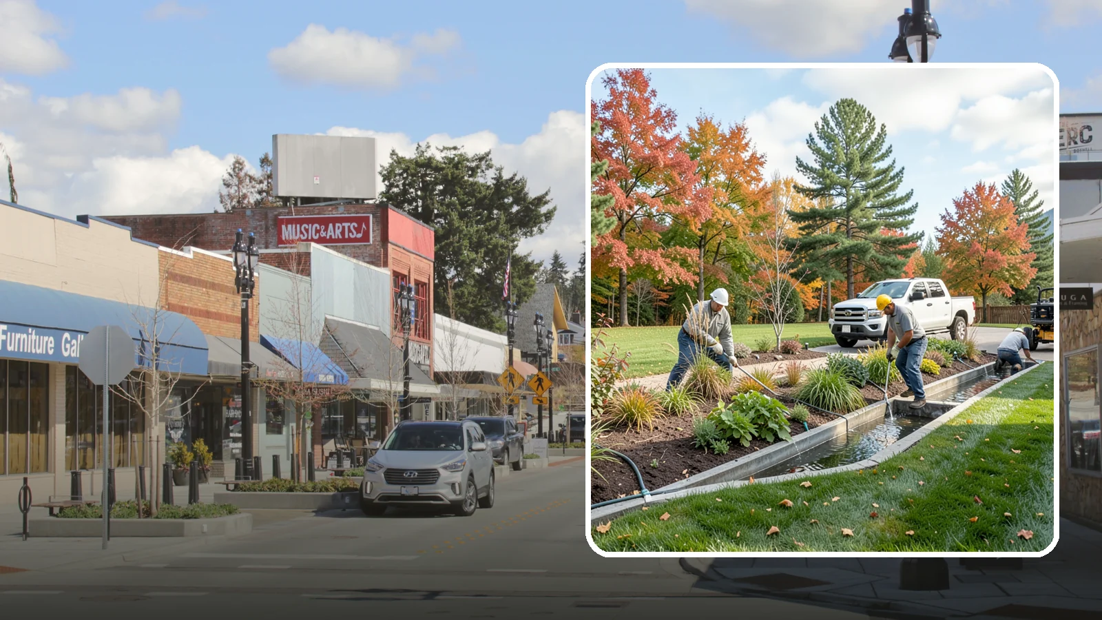 Bioswale Installation in Bothell, King County, WA - Engineered bioswales that channel, slow, and filter stormwater runoff naturally and attractively.