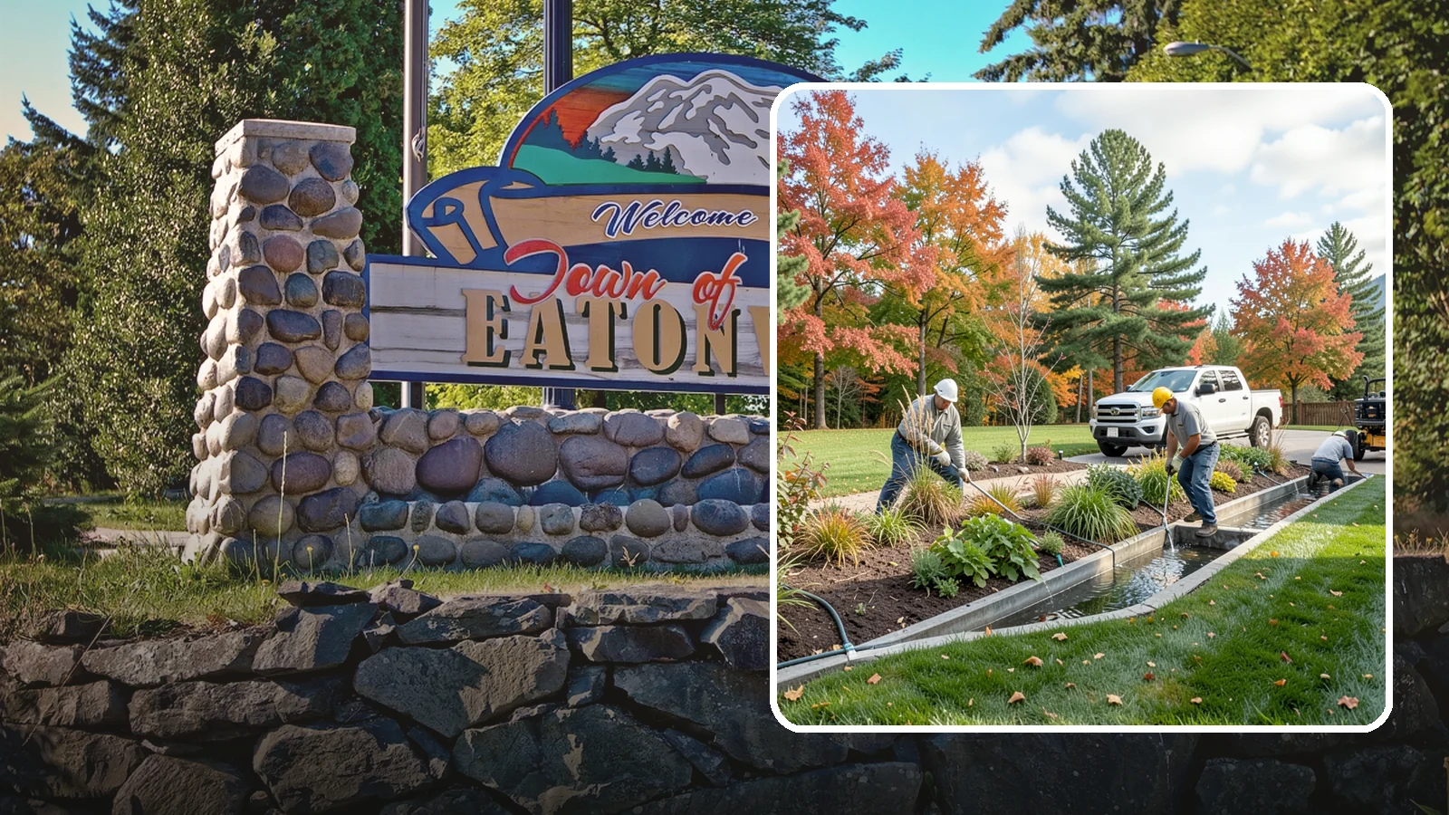 Bioswale Installation in Eatonville, Pierce County, WA - Engineered bioswales that channel, slow, and filter stormwater runoff naturally and attractively.