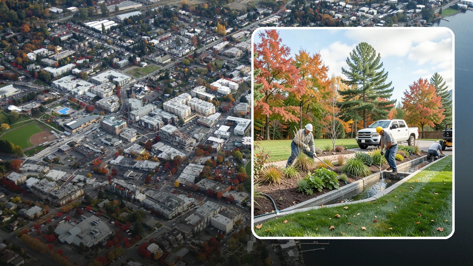 Bioswale Installation in Kirkland, King County, WA - Engineered bioswales that channel, slow, and filter stormwater runoff naturally and attractively.
