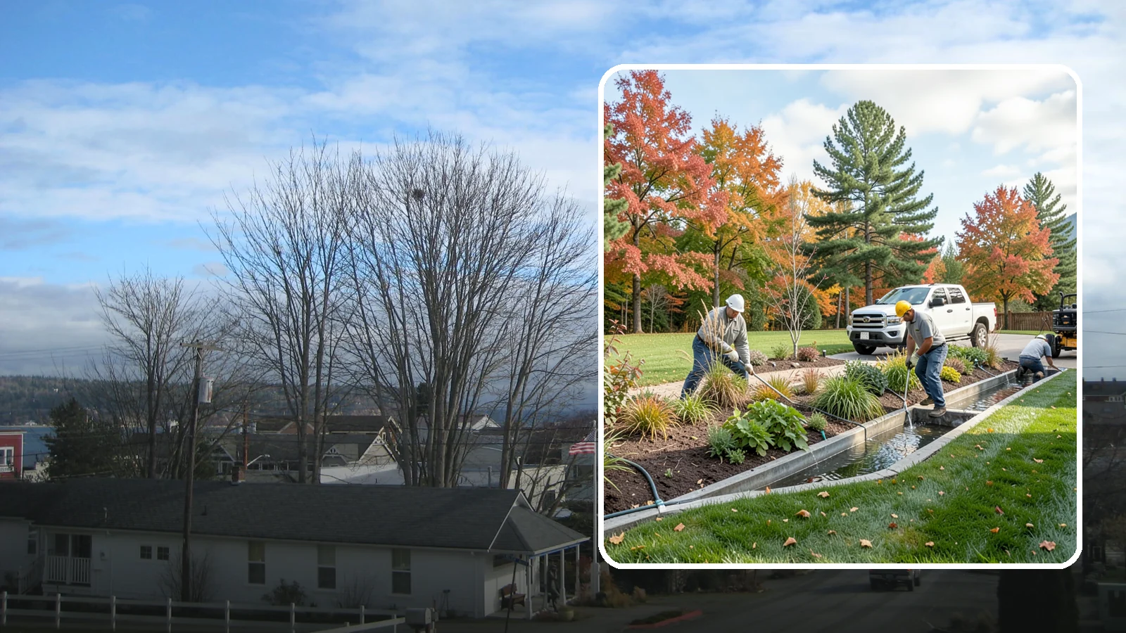 Bioswale Installation in Langley, Island County, WA - Engineered bioswales that channel, slow, and filter stormwater runoff naturally and attractively.