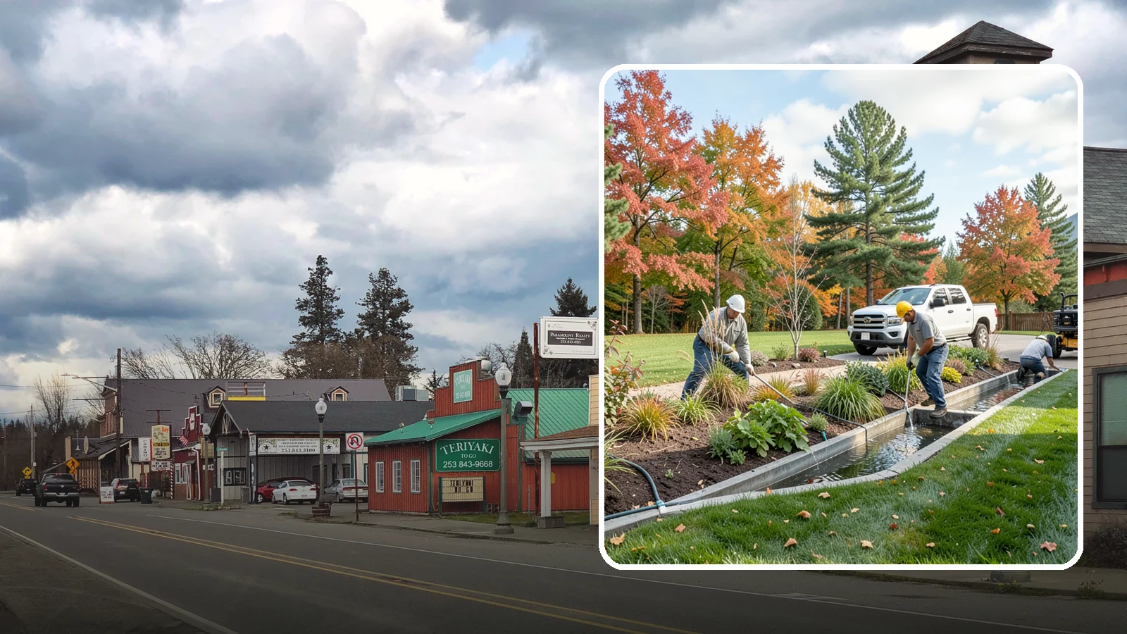 Bioswale Installation in Roy, Pierce County, WA - Engineered bioswales that channel, slow, and filter stormwater runoff naturally and attractively.
