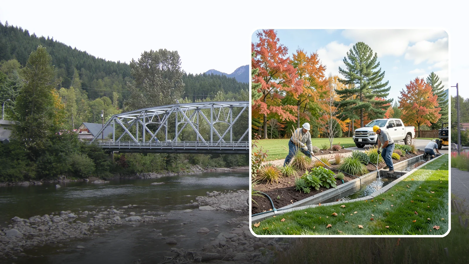 Bioswale Installation in Skykomish, King County, WA - Engineered bioswales that channel, slow, and filter stormwater runoff naturally and attractively.