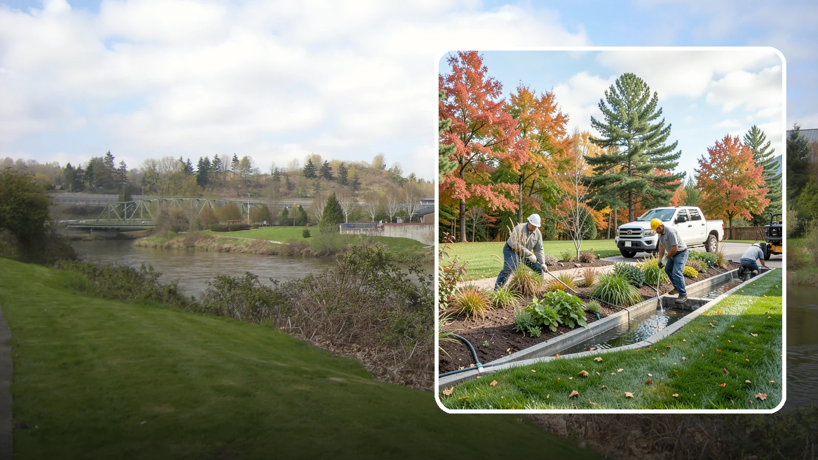 Bioswale Installation in Tukwila, King County, WA - Engineered bioswales that channel, slow, and filter stormwater runoff naturally and attractively.