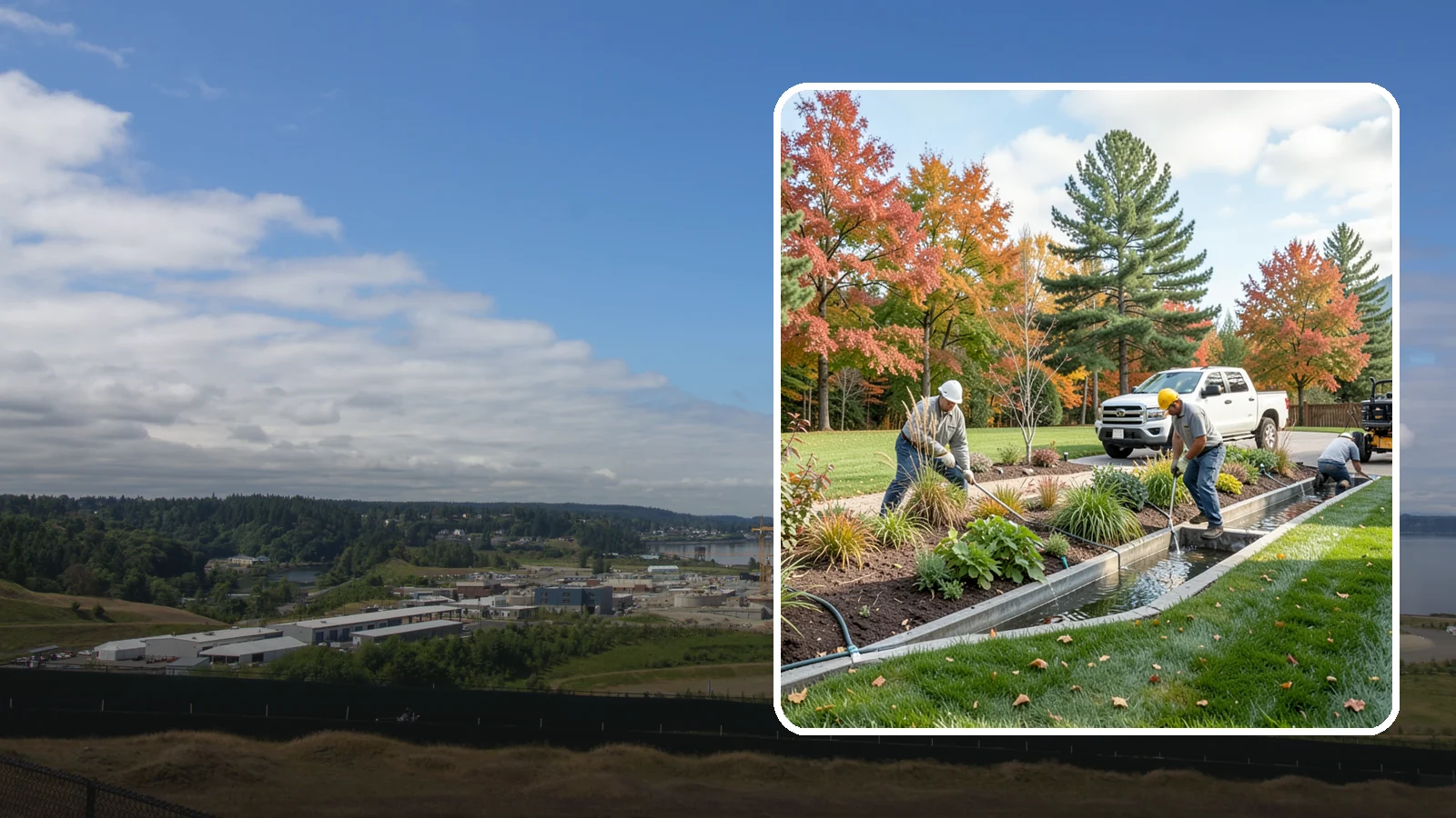 Bioswale Installation in University Place, Pierce County, WA - Engineered bioswales that channel, slow, and filter stormwater runoff naturally and attractively.
