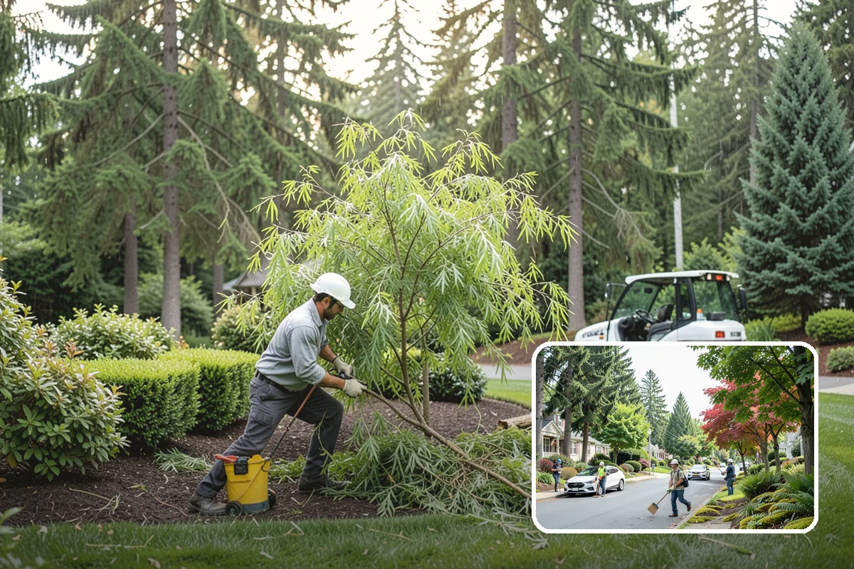 Birch Tree Pruning in Beaux Arts Village, King County, WA - Timed to limit heavy sap bleeding