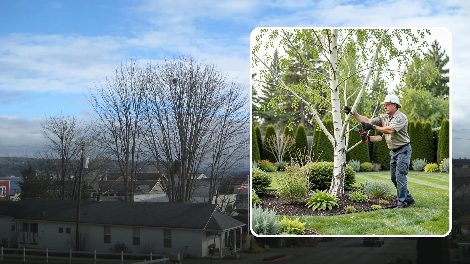 Birch Tree Pruning in Langley, Island County, WA - Well-timed birch pruning that limits heavy sap bleeding while improving health and structure.