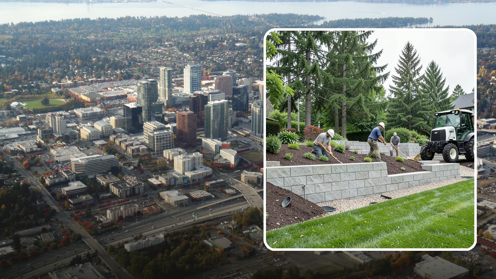 Block Wall Installation in Bellevue, King County, WA - We build engineered concrete block retaining walls with the drainage systems essential for saturated Northwest slopes.