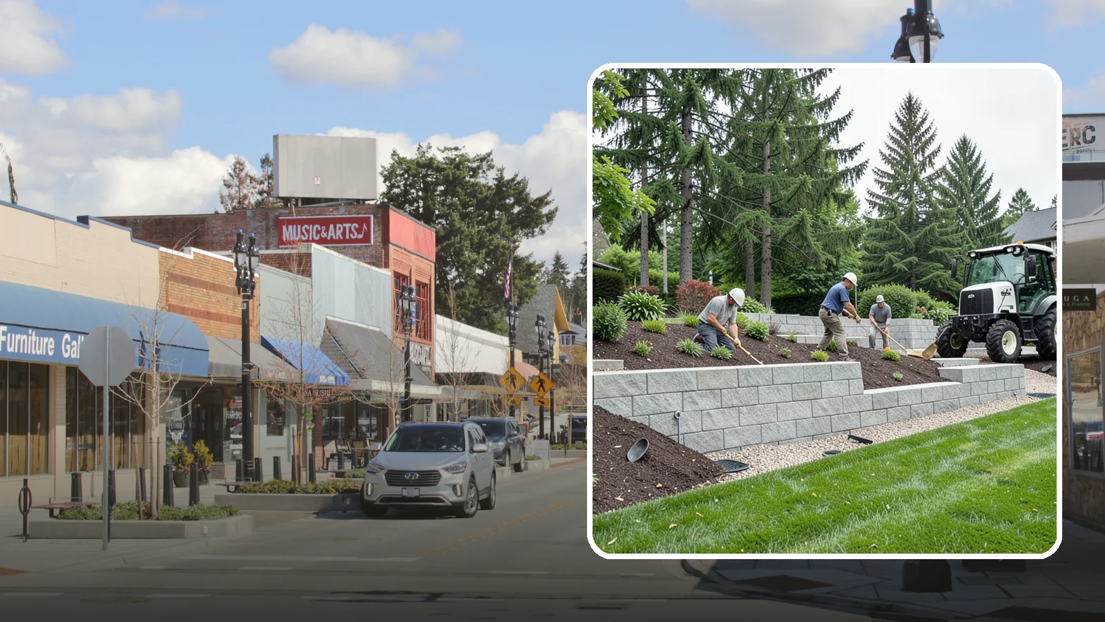 Block Wall Installation in Bothell, King County, WA - We build engineered concrete block retaining walls with the drainage systems essential for saturated Northwest slopes.