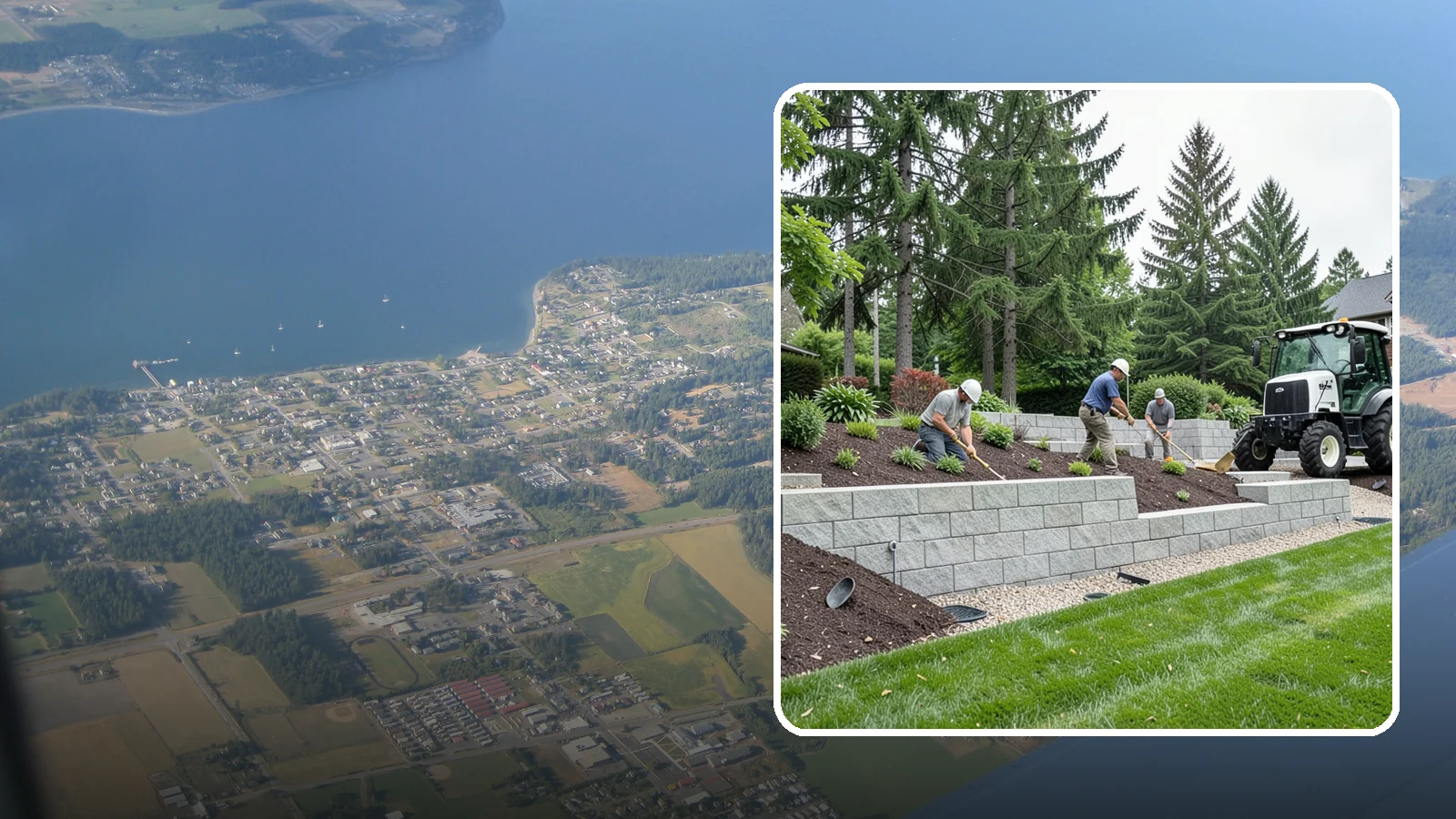 Block Wall Installation in Coupeville, Island County, WA - We build engineered concrete block retaining walls with the drainage systems essential for saturated Northwest slopes.