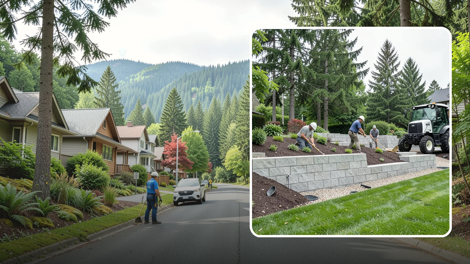 Block Wall Installation in Darrington, Snohomish County, WA - We build engineered concrete block retaining walls with the drainage systems essential for saturated Northwest slopes.