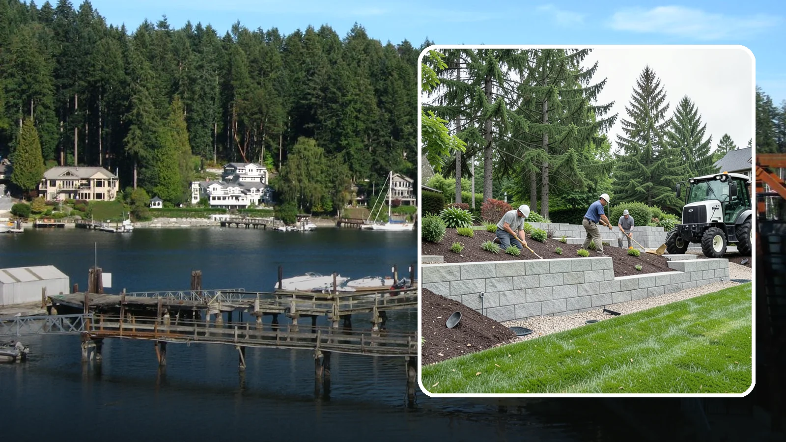 Block Wall Installation in Gig Harbor, Pierce County, WA - We build engineered concrete block retaining walls with the drainage systems essential for saturated Northwest slopes.