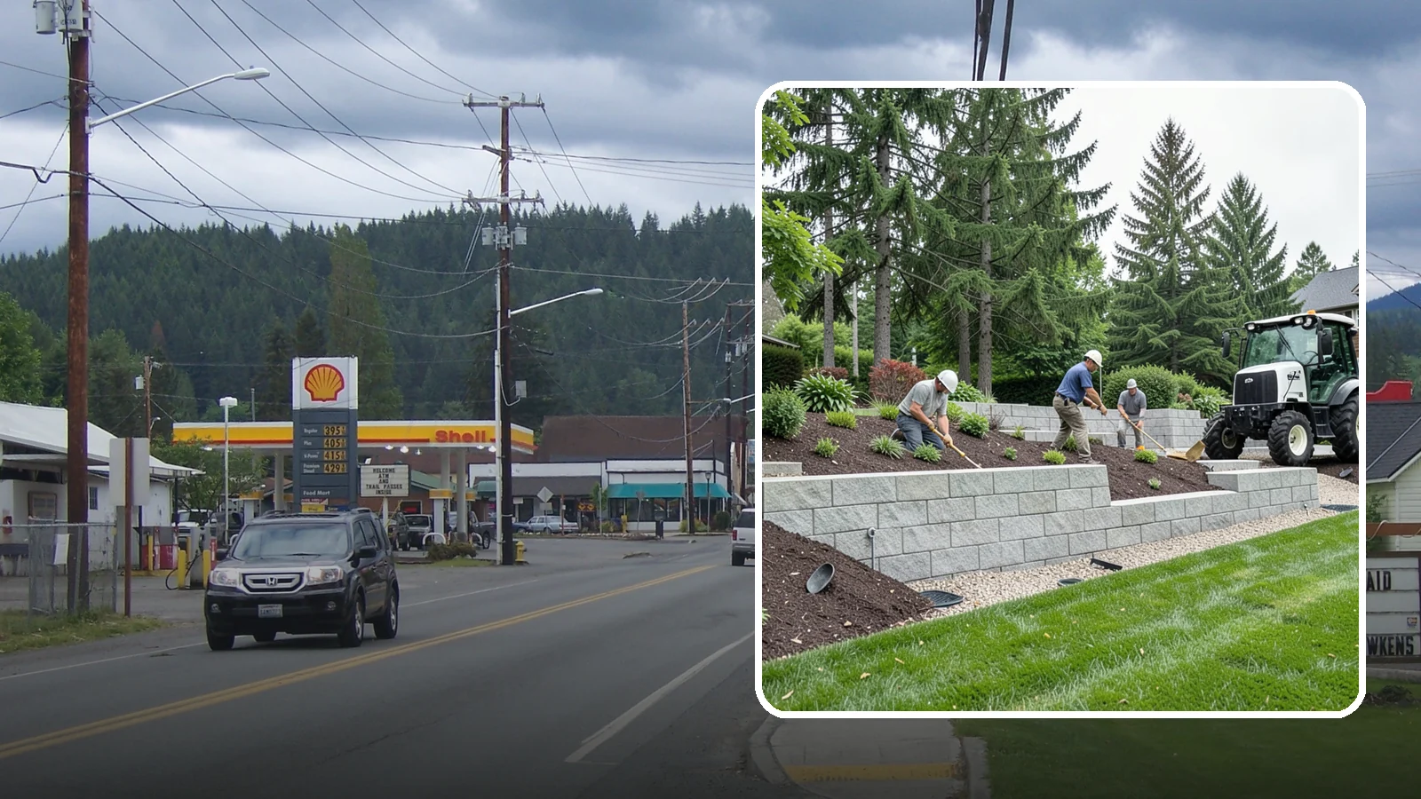 Block Wall Installation in Granite Falls, Snohomish County, WA - We build engineered concrete block retaining walls with the drainage systems essential for saturated Northwest slopes.
