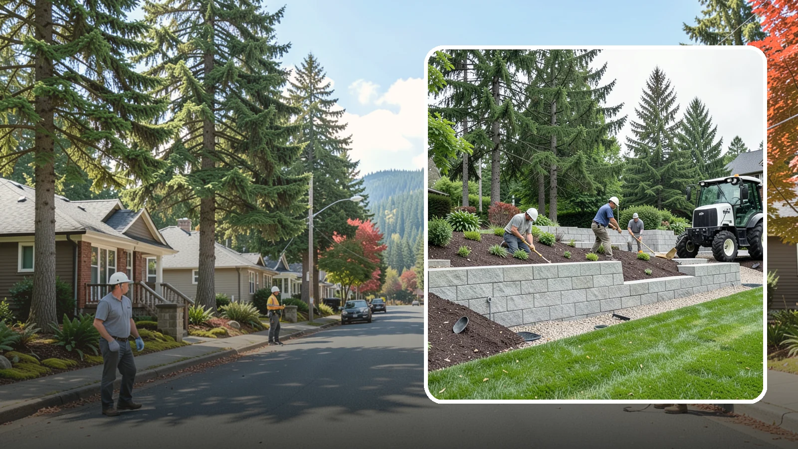 Block Wall Installation in Hunts Point, King County, WA - We build engineered concrete block retaining walls with the drainage systems essential for saturated Northwest slopes.