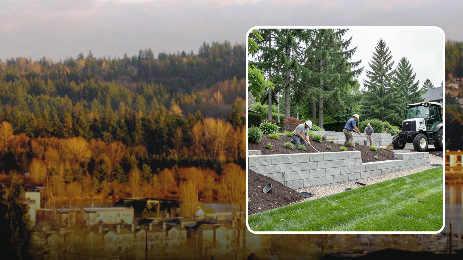 Block Wall Installation in Kenmore, King County, WA - We build engineered concrete block retaining walls with the drainage systems essential for saturated Northwest slopes.