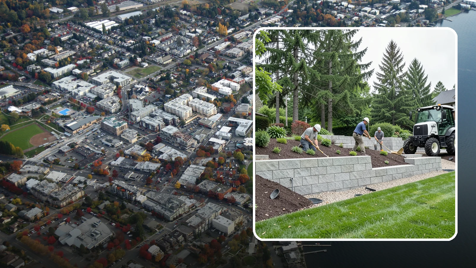 Block Wall Installation in Kirkland, King County, WA - We build engineered concrete block retaining walls with the drainage systems essential for saturated Northwest slopes.