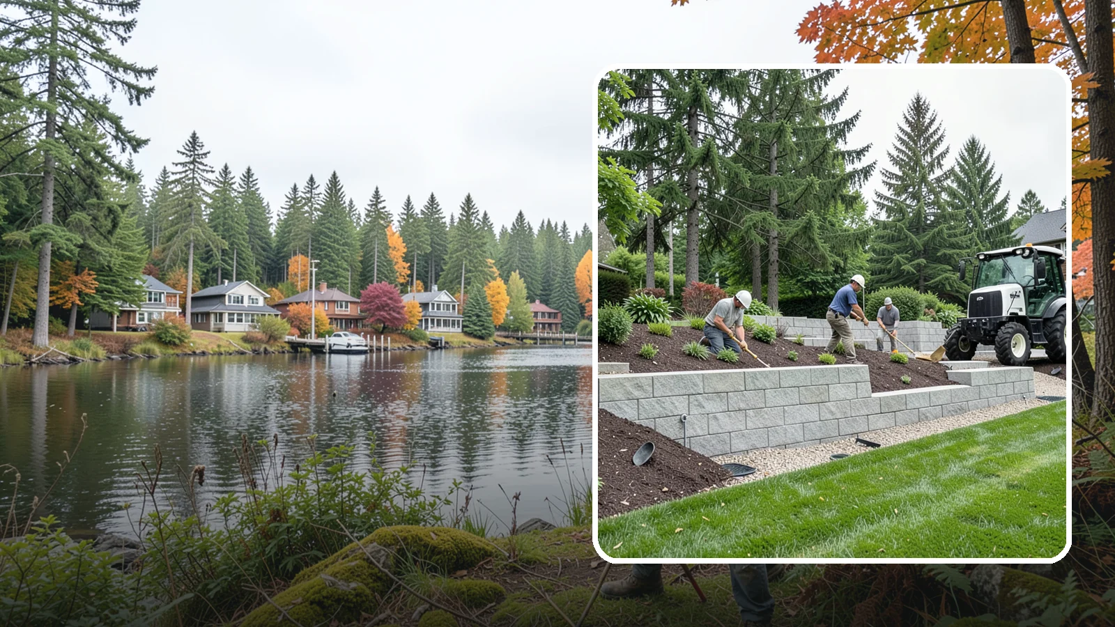 Block Wall Installation in La Conner, Skagit County, WA - We build engineered concrete block retaining walls with the drainage systems essential for saturated Northwest slopes.