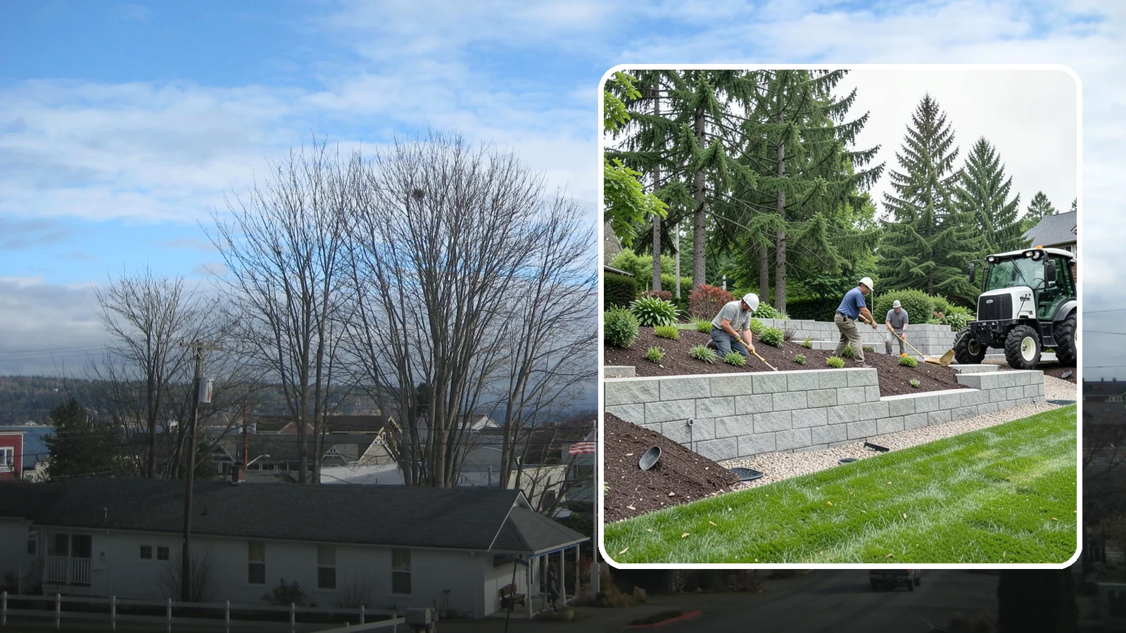 Block Wall Installation in Langley, Island County, WA - We build engineered concrete block retaining walls with the drainage systems essential for saturated Northwest slopes.