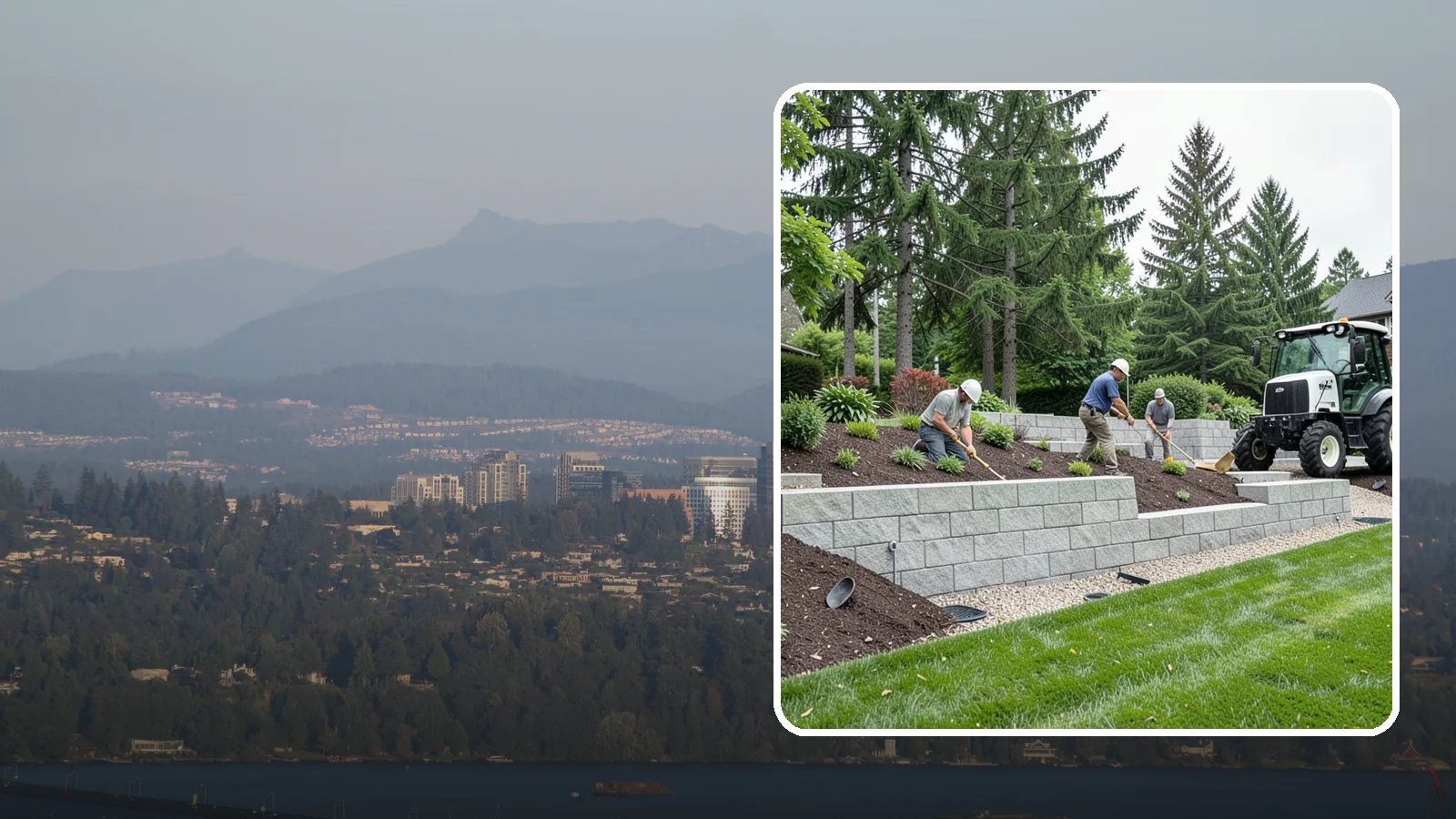 Block Wall Installation in Medina, King County, WA - We build engineered concrete block retaining walls with the drainage systems essential for saturated Northwest slopes.
