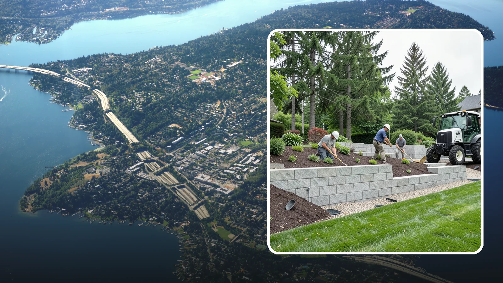 Block Wall Installation in Mercer Island, King County, WA - We build engineered concrete block retaining walls with the drainage systems essential for saturated Northwest slopes.