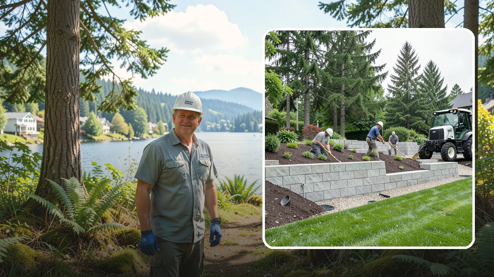 Block Wall Installation in Milton, King County, WA - We build engineered concrete block retaining walls with the drainage systems essential for saturated Northwest slopes.