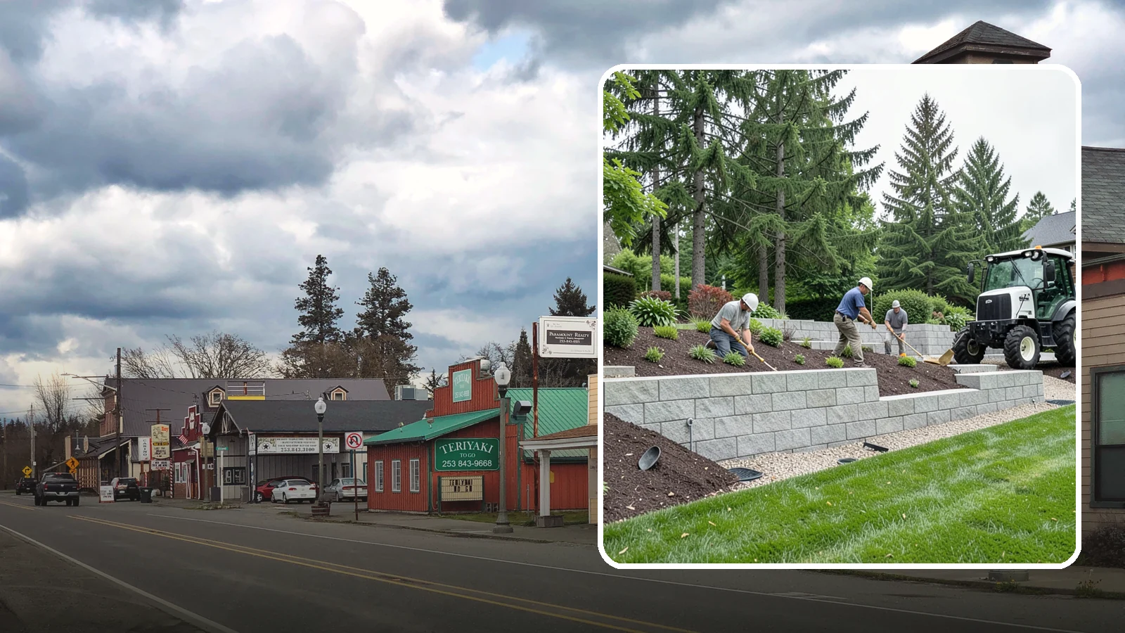 Block Wall Installation in Roy, Pierce County, WA - We build engineered concrete block retaining walls with the drainage systems essential for saturated Northwest slopes.