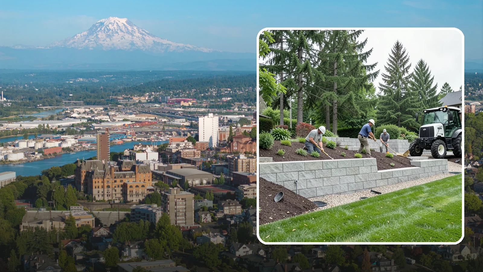 Block Wall Installation in Tacoma, Pierce County, WA - We build engineered concrete block retaining walls with the drainage systems essential for saturated Northwest slopes.