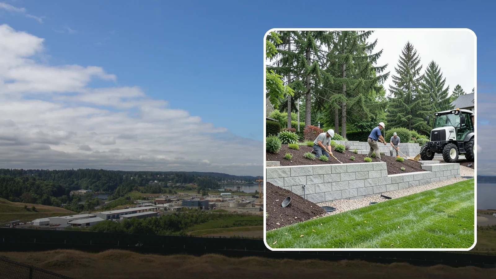 Block Wall Installation in University Place, Pierce County, WA - We build engineered concrete block retaining walls with the drainage systems essential for saturated Northwest slopes.