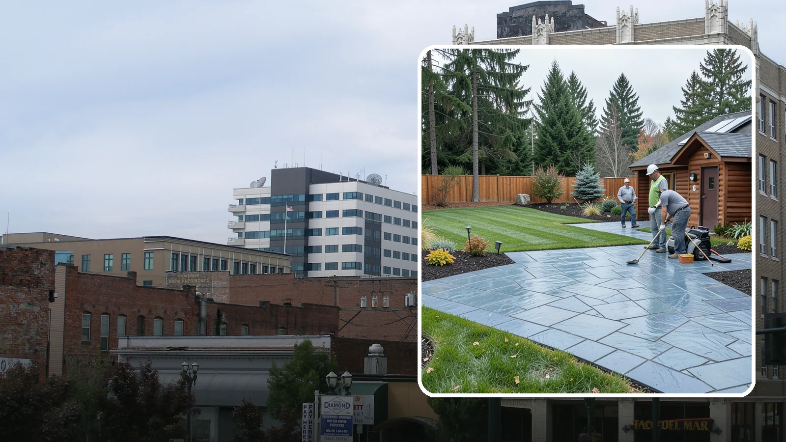 Bluestone Installation in Everett, Snohomish County, WA - Dense blue-gray sandstone pavers with a refined thermal or natural-cleft finish, perfect for elegant Northwest patios and...