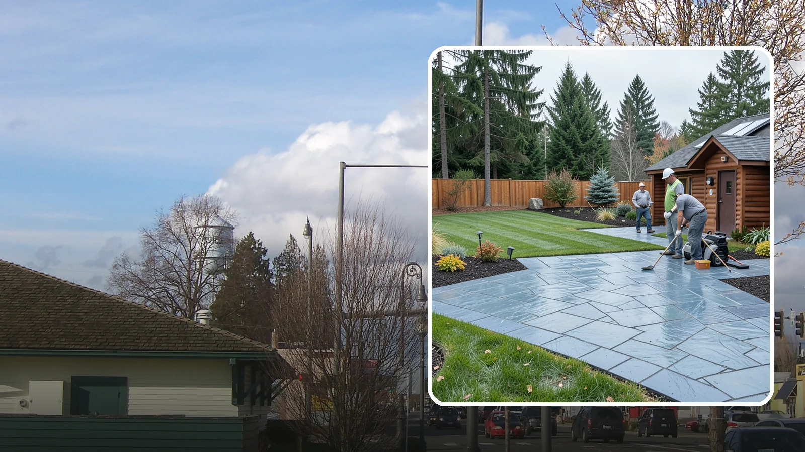 Bluestone Installation in Marysville, Snohomish County, WA - Dense blue-gray sandstone pavers with a refined thermal or natural-cleft finish, perfect for elegant Northwest patios and...
