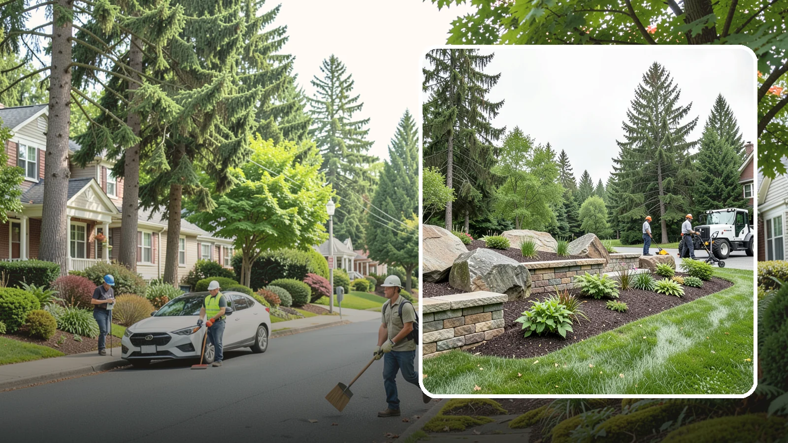 Boulder Placement in Beaux Arts Village, King County, WA - Natural boulders placed as focal points, accents, and functional features in the landscape.