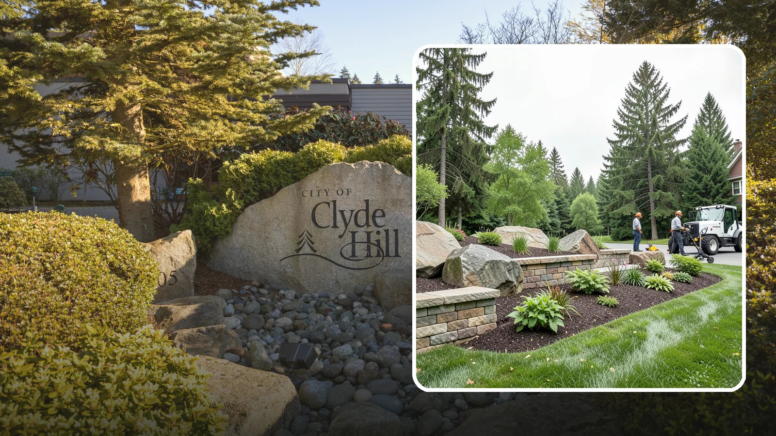 Boulder Placement in Clyde Hill, King County, WA - Natural boulders placed as focal points, accents, and functional features in the landscape.