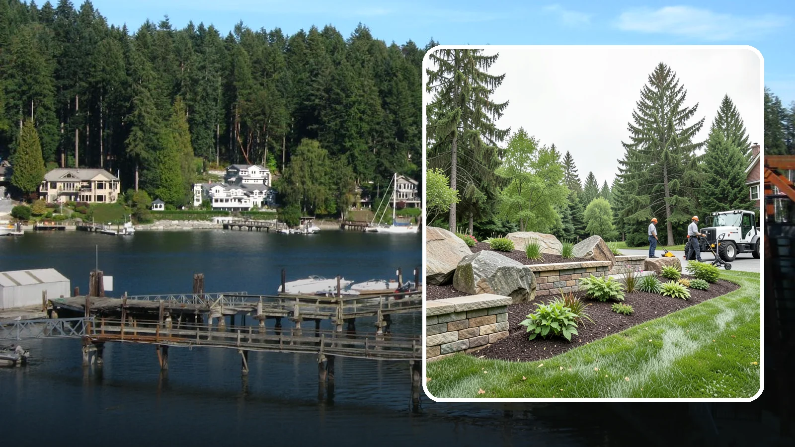 Boulder Placement in Gig Harbor, Pierce County, WA - Natural boulders placed as focal points, accents, and functional features in the landscape.