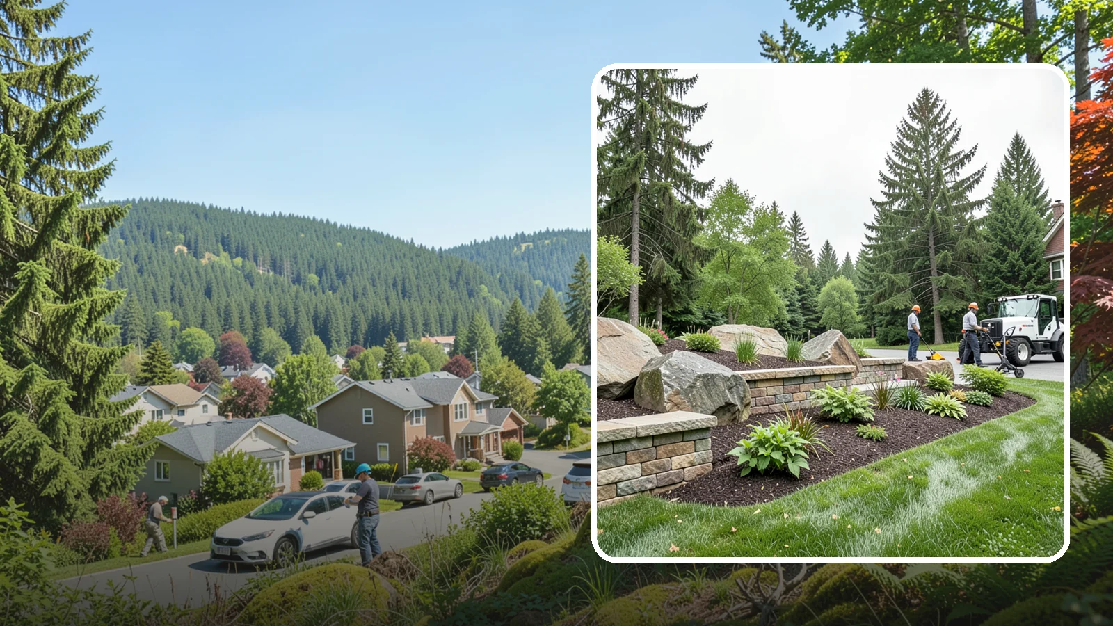 Boulder Placement in Index, Snohomish County, WA - Natural boulders placed as focal points, accents, and functional features in the landscape.