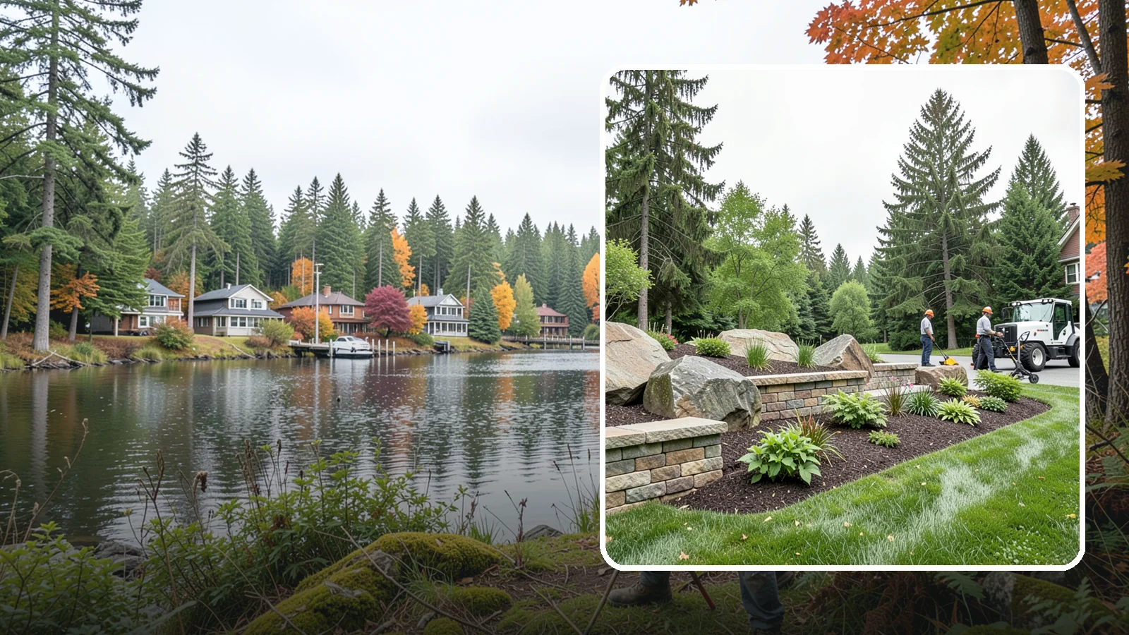 Boulder Placement in La Conner, Skagit County, WA - Natural boulders placed as focal points, accents, and functional features in the landscape.