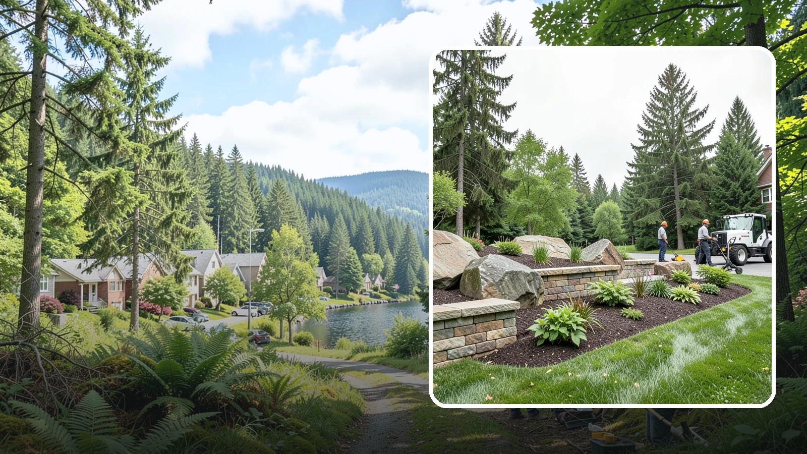 Boulder Placement in Lake Forest Park, King County, WA - Natural boulders placed as focal points, accents, and functional features in the landscape.