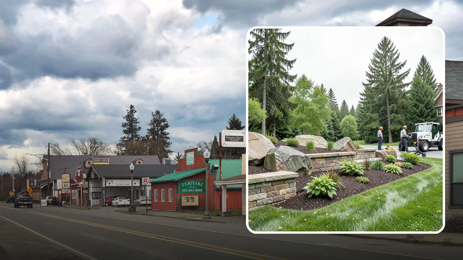 Boulder Placement in Roy, Pierce County, WA - Natural boulders placed as focal points, accents, and functional features in the landscape.