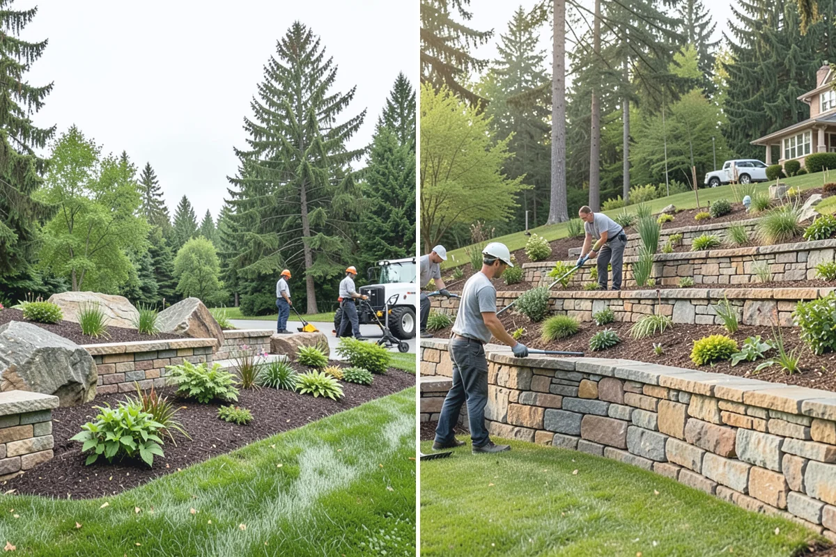 Boulder Retaining Wall in Redmond, King County, WA - Excavate and bench the slope