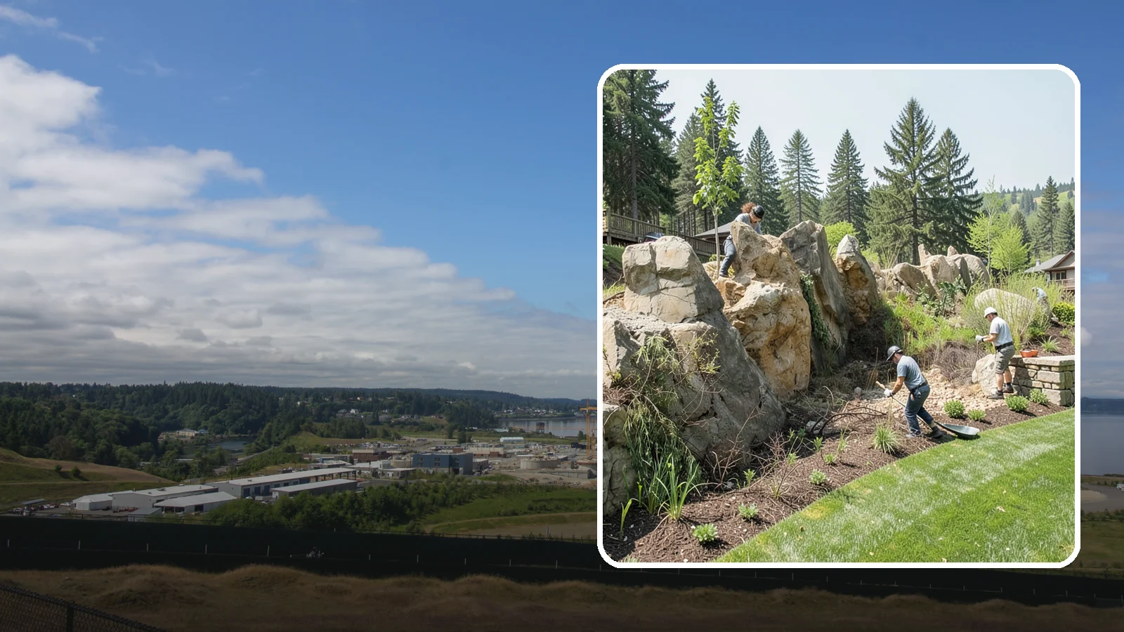 Boulder Retaining Wall in University Place, Pierce County, WA - A rugged wall of large stacked boulders that stabilizes steep PNW slopes with a bold, naturalistic look and excellent drainage.