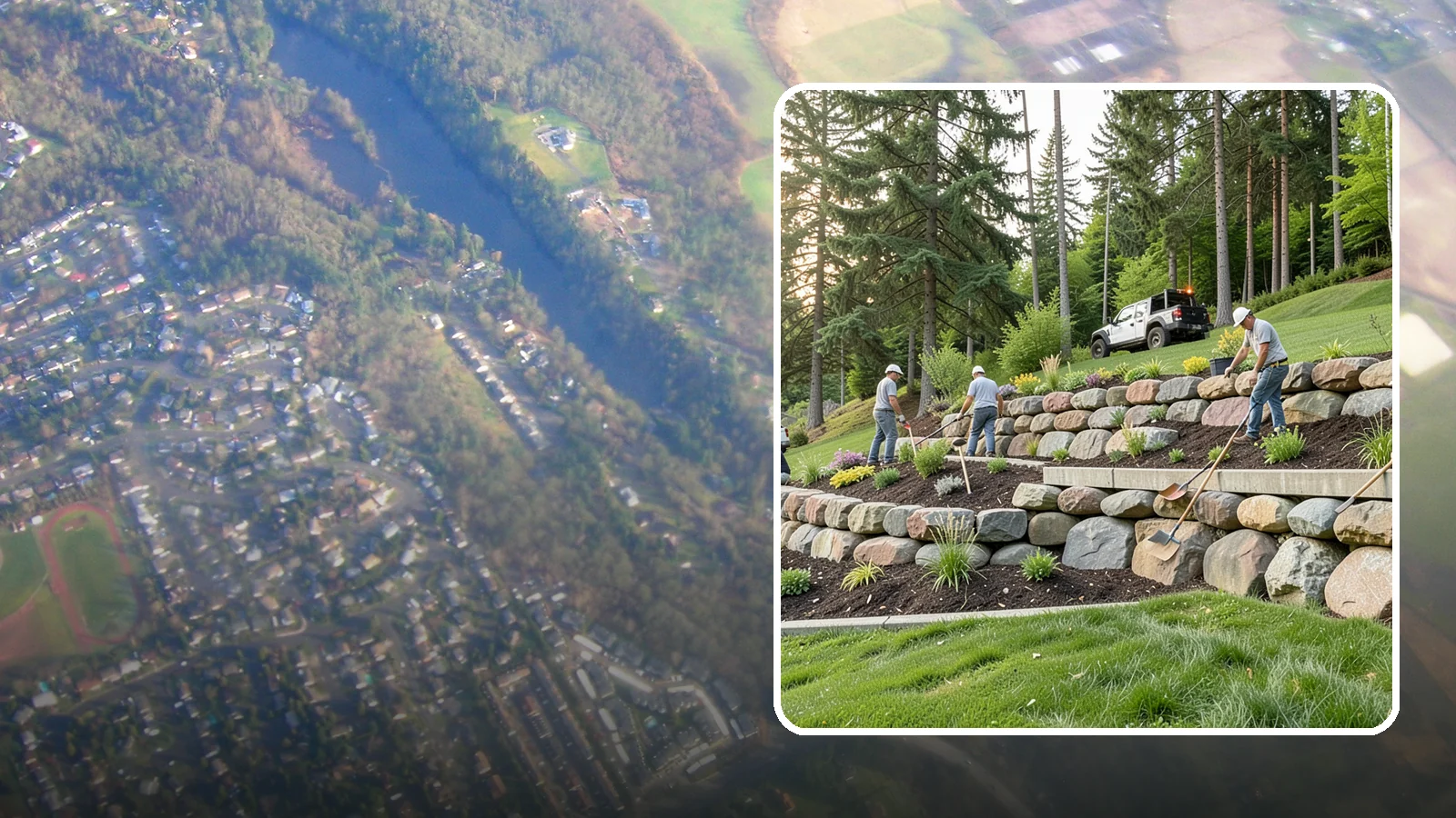 Boulder Wall Installation in Algona, King County, WA - We place large landscape boulders into rugged retaining walls built to handle Northwest slopes and runoff.